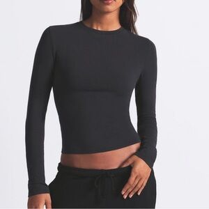 SKIMS Black Long Sleeve Cotton Jersey T-Shirt